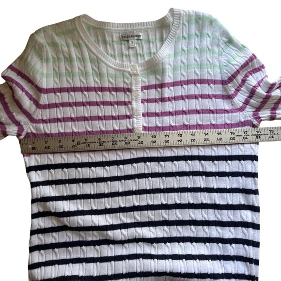 Croft & Barrow Womens Striped Cable Knit Cotton Sweater M Multicolor 3/4 Sleeves - Picture 6 of 7